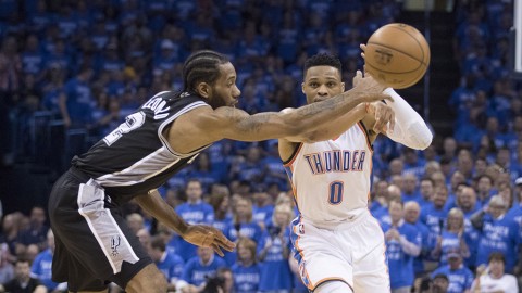 天王山之战威少2+1定乾坤，雷霆客场95-91掀翻马刺